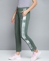 Shop Women Olive Green Solid Slim Fit Track Pants With Side Taping Detail-Design