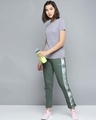 Shop Women Olive Green Solid Slim Fit Track Pants With Side Taping Detail