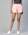 Shop Women Peach Coloured Waffle Patterned Regular Fit Sports Shorts-Front