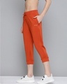 Shop Women Rust Red Solid Knitted Cropped Joggers-Design