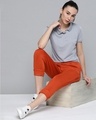 Shop Women Rust Red Solid Knitted Cropped Joggers