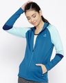 Shop Women's Blue Colourblocked Sporty Slim Fit Jacket-Front