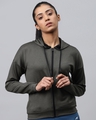 Shop Women's Charcoal Grey Hooded Training Slim Fit Jacket-Front
