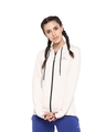 Shop Women's Cream Coloured Ribbed Hooded Sporty Slim Fit Jacket-Front