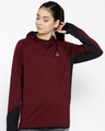 Shop Women's Maroon Black Hooded Slim Fit Sweatshirt-Front