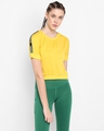 Shop Women's Yellow Black Round Neck Applique Slim Fit Sweatshirt-Front