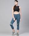 Shop Women Teal Blue Solid Three Fourth Training Tights