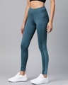 Shop Women Teal Blue Solid Tights With Striped Detail-Design
