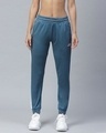 Shop Women Teal Green Solid Slim Fit Track Pants-Front