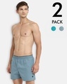 Shop Pack of 2 Men's Blue & Grey Cotton Boxers-Front