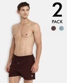 Shop Pack of 2 Men's Grey & Maroon Cotton Boxers-Front