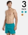 Shop Pack of 3 Men's Yellow & Blue Cotton Boxers-Front