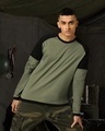 Shop Alpha Green Full Sleeve Color Block T-Shirt-Front