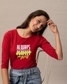 Shop Always Myself Round Neck 3/4 Sleeve T-Shirt Bold Red-Front