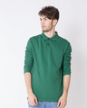 Shop Amazon Green Full Sleeve Pique Polo T-Shirt-Front