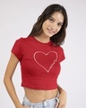Shop Amore Heart Round Neck Crop Top T-Shirt-Front