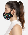 Shop 3 Ply Black & Multi Cotton Floral Embroidered Fabric Fashion Mask-Design