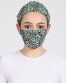 Shop 3 Ply Black & Multi Floral Printed Rayon Fabric Fashion Hairband & Mask-Front