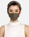 Shop 3 Ply Brown & Black Polka Dot Printed Cotton Fabric Fashion Hairband & Mask-Front