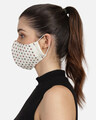 Shop 3 Ply Cream & Multi Cotton Embroidered Fabric Fashion Mask-Design