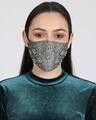 Shop 3 Ply Grey & White Faux Silk Embellished Fabric Fashion Mask-Front