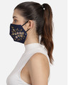 Shop 3 Ply Navy Blue & Gold Faux Silk Embellished Fabric Fashion Mask-Design