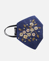 Shop 3 Ply Navy Blue & Gold Faux Silk Embellished Fabric Fashion Mask-Full