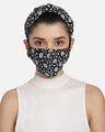 Shop 3 Ply Navy Blue & White Floral Printed Cotton Fabric Hairband, Mask & Scrunchie Combo-Front