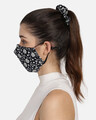 Shop 3 Ply Navy Blue & White Floral Printed Cotton Fabric Hairband, Mask & Scrunchie Combo-Design