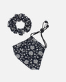 Shop 3 Ply Navy Blue & White Floral Printed Cotton Fabric Hairband, Mask & Scrunchie Combo