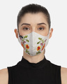 Shop 3 Ply Off White & Multi Cotton Floral Embroidered Fabric Fashion Mask-Front