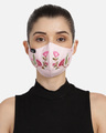 Shop 3 Ply Pastel Pink & Multi Cotton Floral Embroidered Fabric Fashion Mask-Front