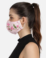 Shop 3 Ply Pastel Pink & Multi Cotton Floral Embroidered Fabric Fashion Mask-Design