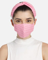 Shop 3 Ply Pink & White Polka Dot Printed Cotton Fabric Fashion Hairband & Mask-Front