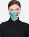 Shop 3 Ply Reusable Aqua & Multi Embroidered Cotton Fabric Fashion Mask-Front