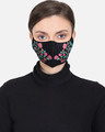 Shop 3 Ply Reusable Black & Multi Floral Leaf Block Painted Poly Cotton Fabric Fashion Mask-Front