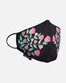 Shop 3 Ply Reusable Black & Multi Floral Leaf Block Painted Poly Cotton Fabric Fashion Mask-Full