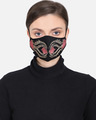 Shop 3 Ply Reusable Black & Pink Embroidered Cotton Fabric Fashion Mask-Front