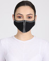 Shop 3 Ply Reusable Black & White Embroidered Cotton Fabric Fashion Mask-Front