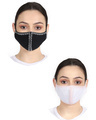 Shop Pack of 2 3-Ply Reusable Black & White Embroidered Cotton Fabric Fashion Mask-Front