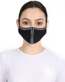 Shop Pack of 2 3-Ply Reusable Black & White Embroidered Cotton Fabric Fashion Mask-Design