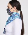 Shop 3 Ply Reusable Blue & Multi Abstract Printed Cotton Tasseled Scarf Style Fashion Mask-Design