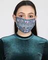 Shop 3 Ply Reusable Blue & Multi Embroidered Cotton Fabric Fashion Mask-Front