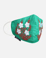 Shop 3 Ply Reusable Green & Multi Embroidered Cotton Fabric Fashion Mask-Full