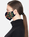 Shop 3 Ply Reusable Navy & Multi Floral Leaf Block Painted Poly Cotton Fabric Fashion Mask-Design