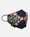 Shop 3 Ply Reusable Navy & Multi Floral Leaf Block Painted Poly Cotton Fabric Fashion Mask-Full