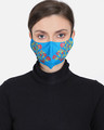 Shop 3 Ply Reusable Rayon Blue & Multi Floral Leaf Block Painted Poly Cotton Fabric Mask-Front