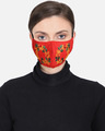 Shop 3 Ply Reusable Red & Multi Embroidered Cotton Fabric Fashion Mask-Front