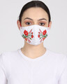 Shop 3 Ply Reusable White & Multi Floral Embroidered Cotton Fabric Fashion Mask-Front