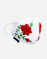 Shop 3 Ply Reusable White & Multi Floral Embroidered Cotton Fabric Fashion Mask-Full